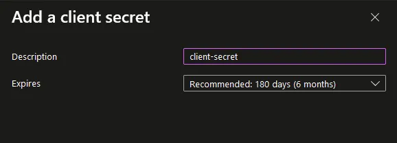 Adding a new client secret.