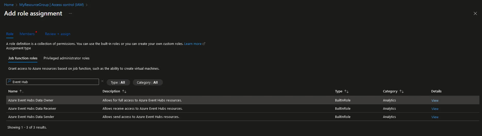 Adding roles to a new role assignment.