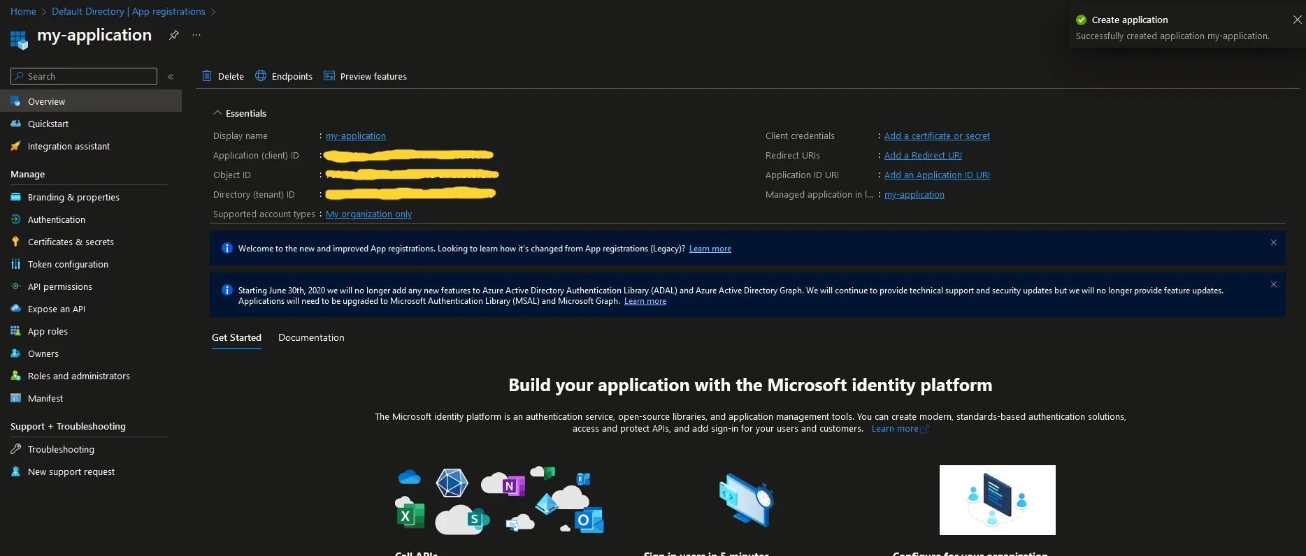 App registration overview dashboard.
