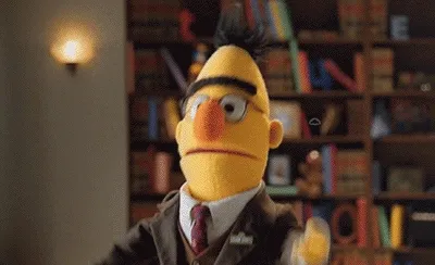 Bert the muppet character from Sesame Street shrugging.