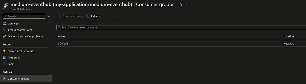 Consumer groups for your Event Hub Instance.