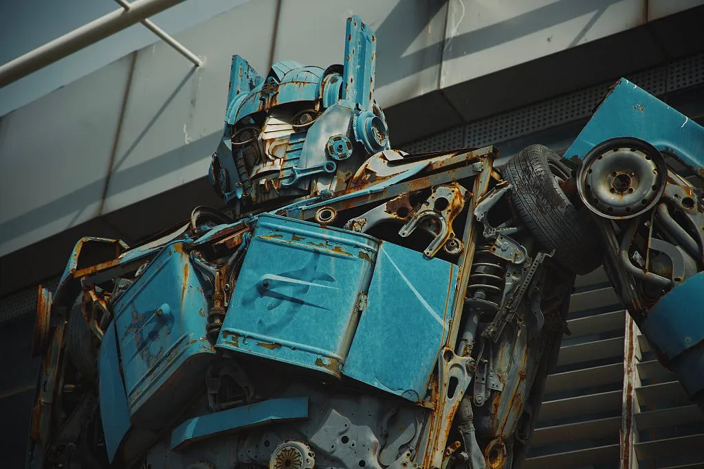 A blue coloured transformer resembling Optimus Prime.