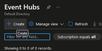 Select the Create button to create a new Event Hub Namespace.