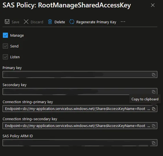 Authentication properties for SAS Policy.